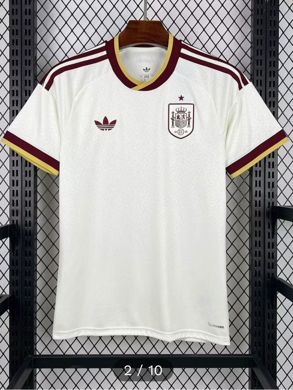 adidas Men's Spain Football Jersey - White, Burgundy, Gold Trim